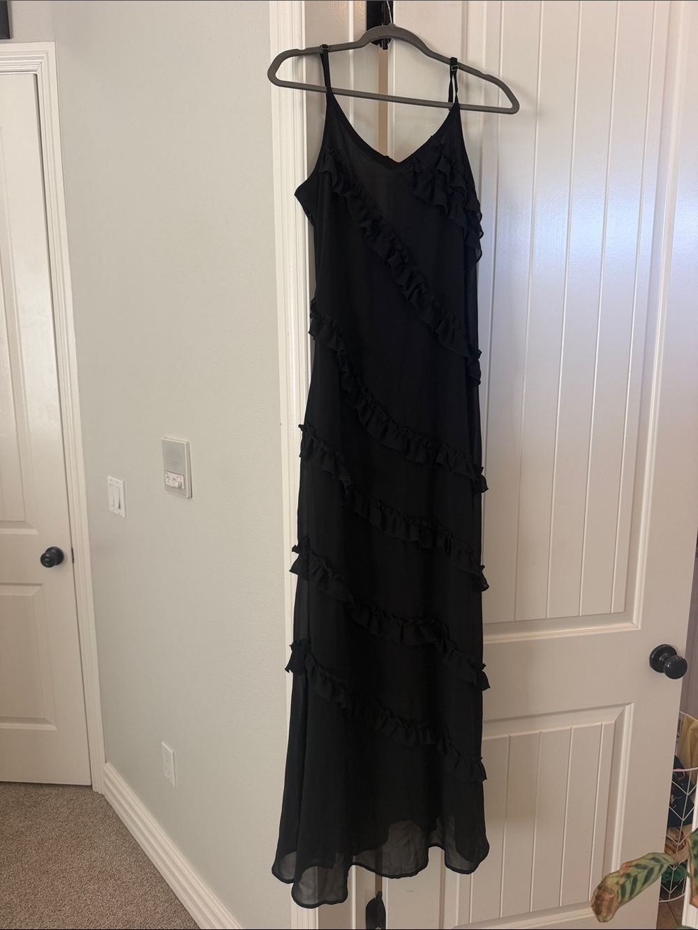 Amazon Black Ruffle Slip Maxi Dress